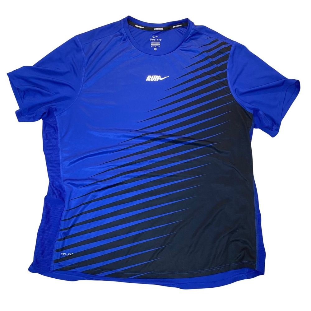 Nike Dri-FIT Running Shirt Mens XL Blue Black Graphic Performance Athletic Tee